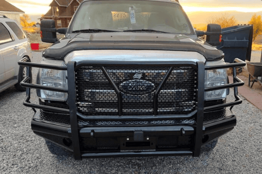 Front view of heavy-duty Steelcraft front bumper with winch ready receiver for Ford Super Duty 2011–2016