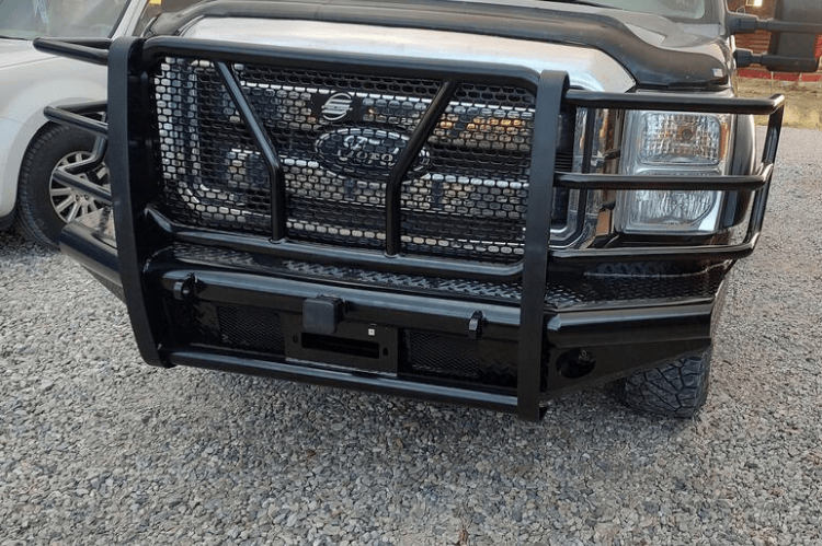 front view of heavy-duty Steelcraft front bumper with winch ready receiver for Ford Super Duty 2011–2016