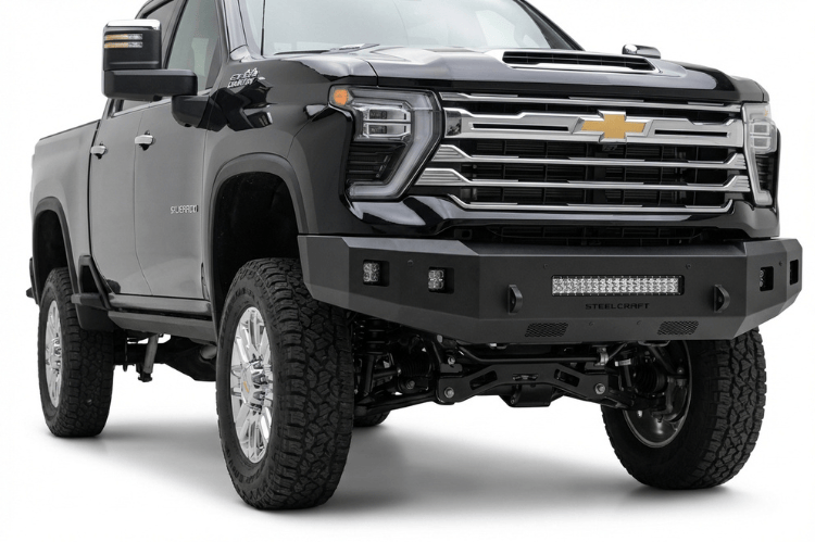Steelcraft Fortis steel front bumper 71-10444 installed on 2024–2026 Chevy Silverado 2500/3500 truck
