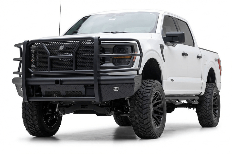Steelcraft HD front bumper grille guard HD11440RCC installed on a 2024–2025 Ford F-150 truck