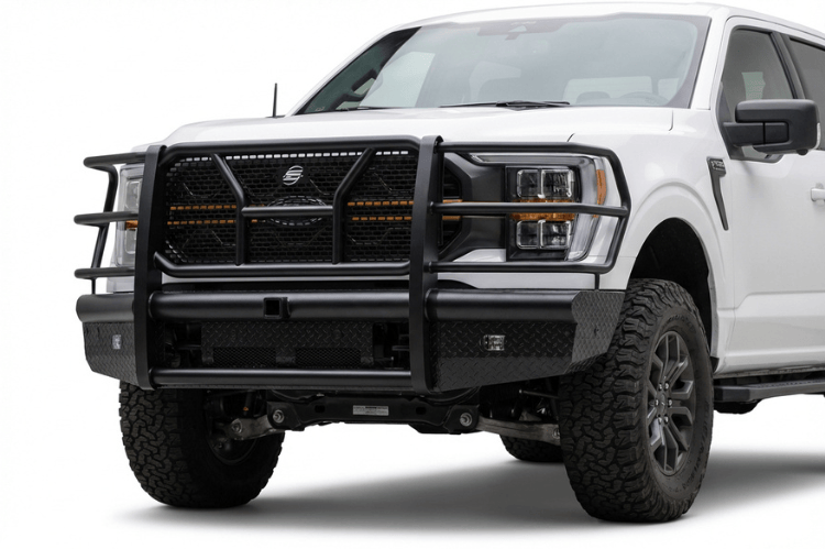Steelcraft HD front bumper grille guard HD11440RCC installed on a 2024–2025 Ford F-150 truck