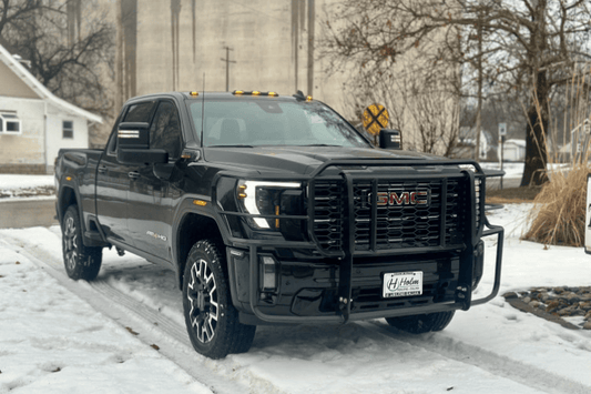 Thunder Struck heavy-duty grille guard GHD24-100CA for 2024+ GMC Sierra 2500HD/3500HD, compatible with camera for enhanced protection.