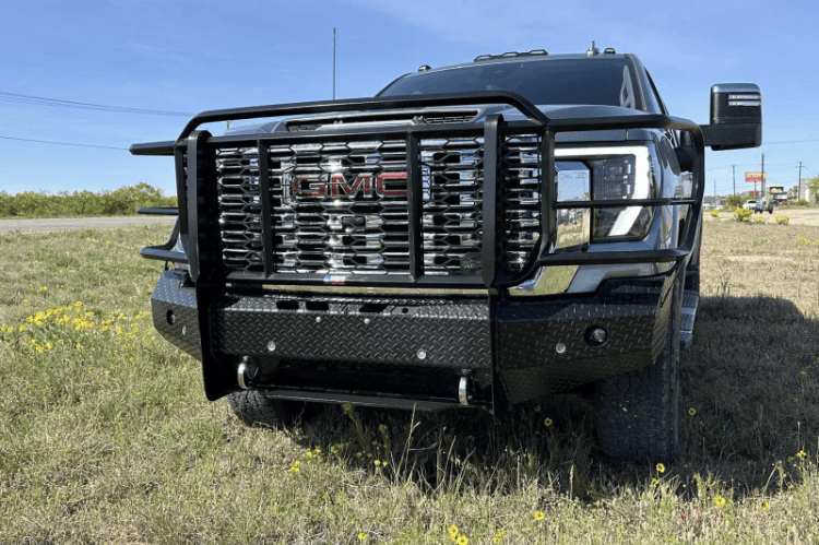 Thunder Struck front bumper Tread Elite Series GHD24-200PA CA for 2024+ GMC Sierra 2500HD/3500HD, compatible with park assist sensors and front view camera.