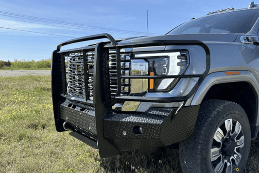 Thunder Struck front bumper Tread Elite Series GHD24-200PA CA for 2024+ GMC Sierra 2500HD/3500HD, compatible with park assist sensors and front view camera.