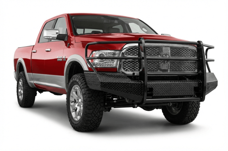 TrailFX FX3012 full replacement front bumper for 2009-2012 Dodge Ram 1500, featuring a heavy-duty steel grille guard and textured black powder-coat finish.