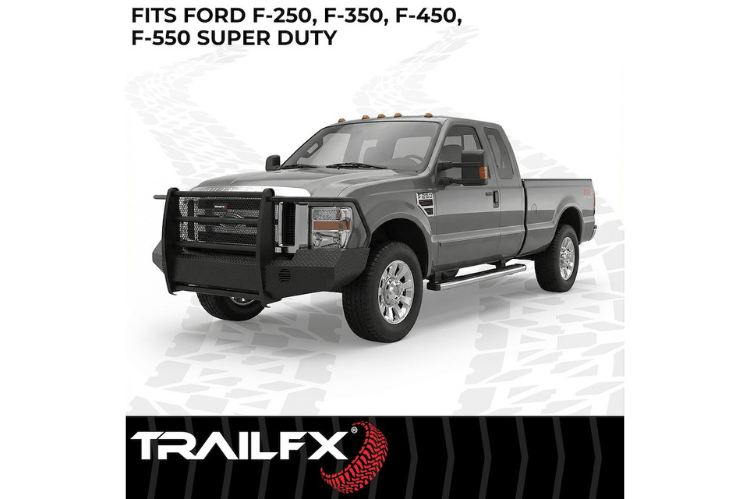 TrailFX full replacement front bumper FX3002A for 2005–2007 Ford F250/F350 Super Duty, heavy-duty steel truck bumper for front protection.