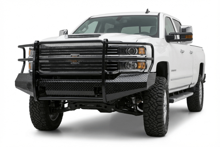 Heavy-duty TrailFX FX3021 front bumper installed on a 2015-2019 Chevrolet Silverado 3500 HD.