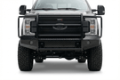 TrailFX FX3023 full replacement front bumper for 2017-2022 Ford F250 and F350 Super Duty trucks, featuring a heavy-duty grille guard and black powder-coated finish.