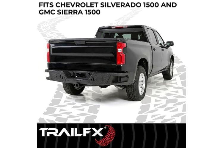 TrailFX rear bumper RLDB009TI for 2019-2026 Chevy Silverado 1500 durable light duty steel truck rear bumper black finish