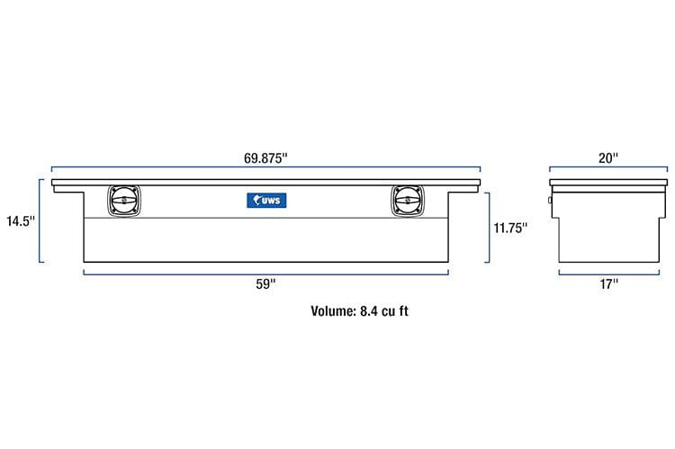 UWS SL-69-LP Chevy Silverado 2500HD/3500HD 1999-2024 69" Secure Lock Truck Tool Box with Low Profile Bright Aluminum