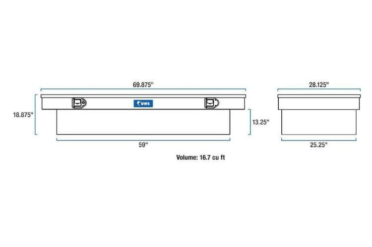 UWS TBSD-69-LBTA GMC Sierra 2500HD/3500HD 1999-2023 69" Deep Extra-Wide Crossover Truck Tool Box Bright Aluminum