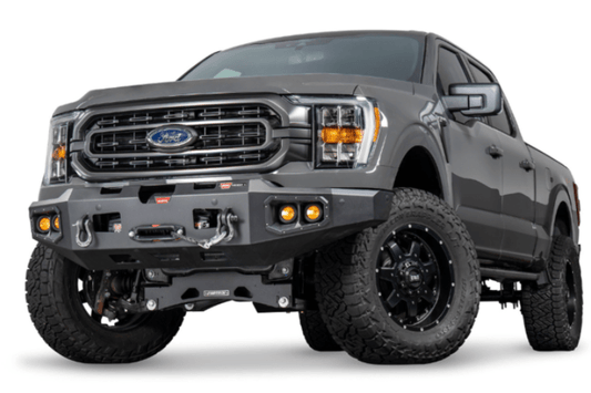 Warn 107638 Ascent Front Bumper for 2021–2022 Ford F-150 – Heavy-Duty Black Steel Winch Bumper with Light Mounts and D-Ring Recovery Points