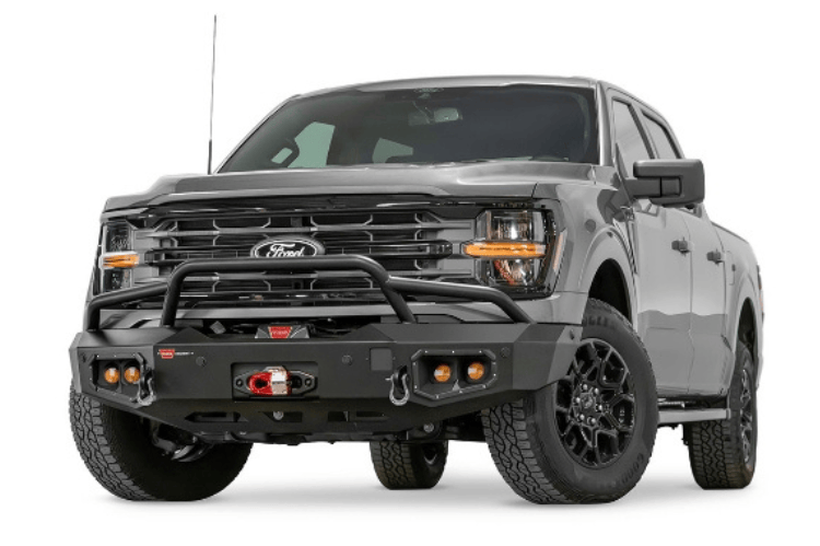 Warn Ascent Prerunner front bumper 111434 for 2024–2026 Ford F-150, winch-ready bumper for rugged off-road protection.