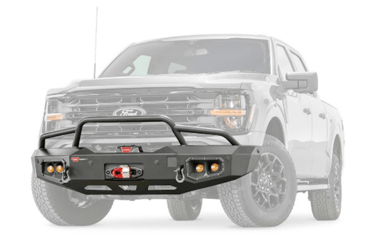 Warn Ascent Prerunner front bumper 111434 for 2024–2026 Ford F-150, winch-ready bumper for rugged off-road protection.