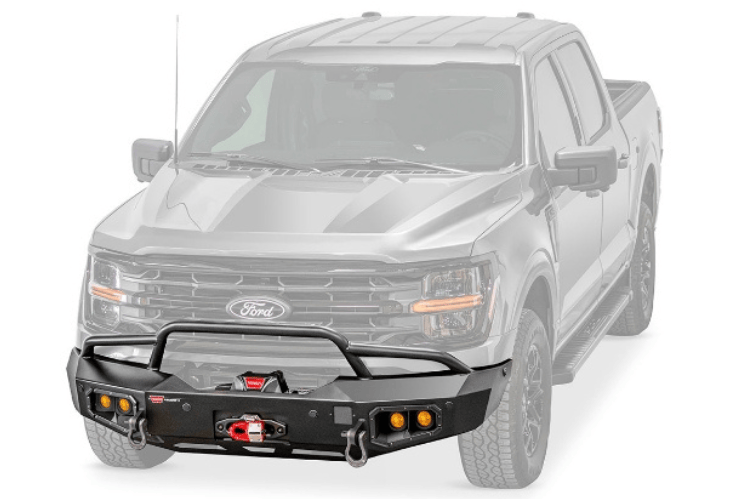 Warn Ascent Prerunner front bumper 111434 for 2024–2026 Ford F-150, winch-ready bumper for rugged off-road protection.