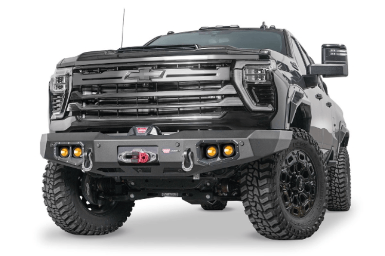 Warn Ascent winch-ready front bumper for Chevy Silverado 2500HD.