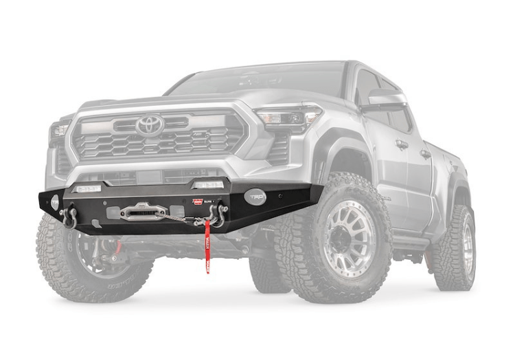 Warn Elite front bumper 111169 for 2024–2026 Toyota Tacoma, heavy-duty steel winch bumper for rugged truck protection.