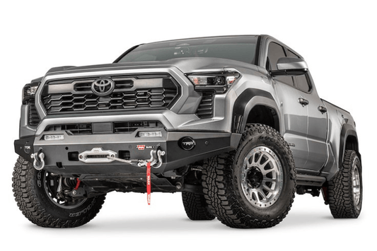 Warn Elite front bumper 111169 for 2024–2026 Toyota Tacoma, heavy-duty steel winch bumper for rugged truck protection.