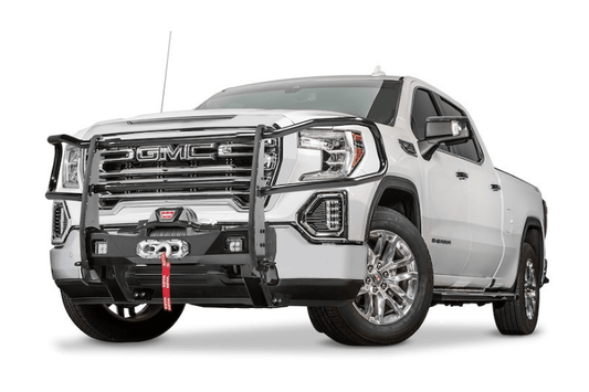 Warn grille guard with headlight guards 108226 installed on 2020–2026 GMC Sierra 1500