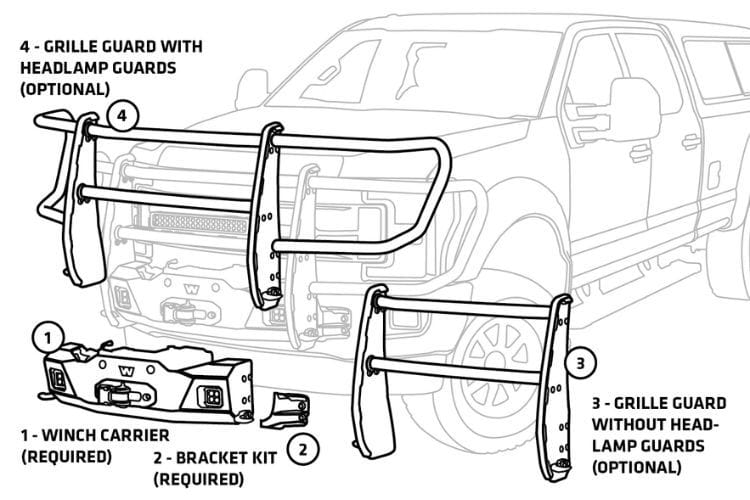 Warn winch carrier kit 107651 for Trans4mer Gen III 2017-2026 Ford F250/F350 Super Duty durable heavy duty winch carrier