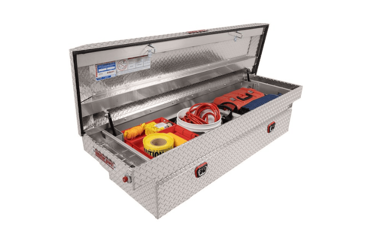 Weather Guard saddle box 127-0-04 on 2018-2026 Chevy Silverado 1500, durable aluminum tool box for secure storage