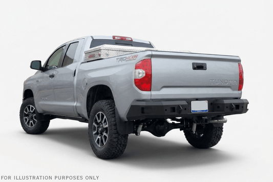 Heavy-duty truck saddle tool box 127-0-04 by Weather Guard, 11 cu ft aluminum storage, clear finish, for 2018–2025 Toyota Tundra