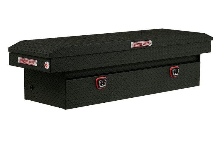 Weather Guard 127-52-04 saddle truck box, sleek aluminum tool box in textured matte black, 11 cu ft of rugged storage for Ram 1500