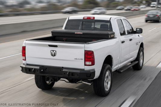 Weather Guard 127-52-04 saddle truck box, sleek aluminum tool box in textured matte black, 11 cu ft of rugged storage for Ram 1500