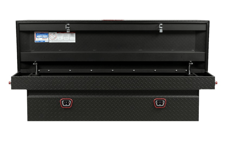 Weather Guard 127-52-04 saddle truck box, sleek aluminum tool box in textured matte black, 11 cu ft of rugged storage for Ram 1500