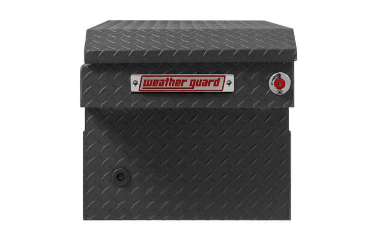 Weather Guard 127-52-04 saddle truck box, sleek aluminum tool box in textured matte black, 11 cu ft of rugged storage for Ram 1500