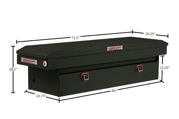 Weather Guard 127-52-04 saddle truck box, sleek aluminum tool box in textured matte black, 11 cu ft of rugged storage for Ram 1500