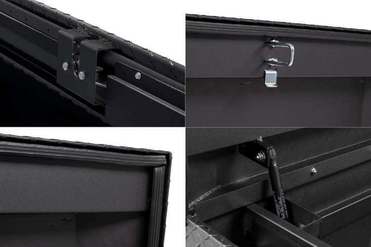 Weather Guard 127-52-04 saddle truck box, sleek aluminum tool box in textured matte black, 11 cu ft of rugged storage for Ram 1500