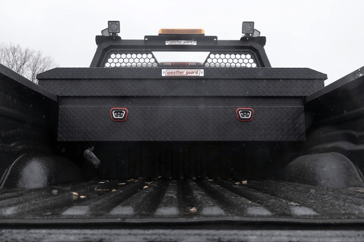 Weather Guard 127-52-04 saddle truck box, sleek aluminum tool box in textured matte black, 11 cu ft of rugged storage for Ram 1500