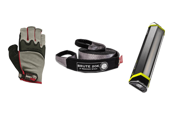 Gloves, strap, and flashlight recovery kit for winter