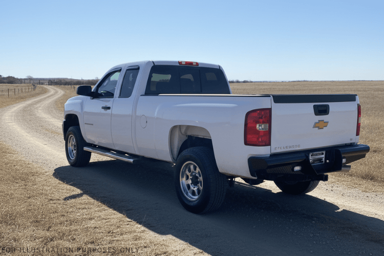 2007 Chevy Silverado 2500HD Workhorse Kit equipped with solid Ranch Hand front and rear bumper protection