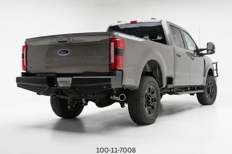 Front and rear bumpers Frontier Truck Gear Workhorse setup on 2023 Ford F250 Super Duty for bold work truck armor