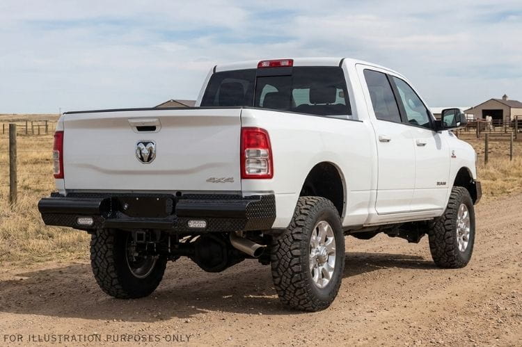 2024 Ram 2500 bumper Workhorse kit featuring Fab Fours Black Steel front and rear bumpers for bold off-road style