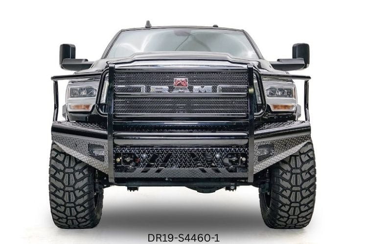 2024 Ram 2500 bumper Workhorse kit featuring Fab Fours Black Steel front and rear bumpers for bold off-road style