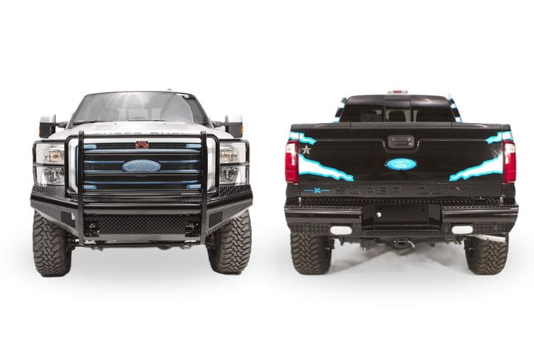 Front and rear bumpers Fab Fours Workhorse kit with Black Steel protection for 2004 Ford F250 Super Duty rugged work truck