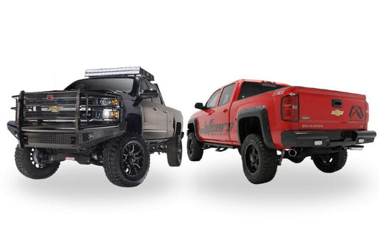 Off road bumper kit Fab Fours Workhorse kit delivering Black Steel front and rear armor for 2007 Chevy Silverado 2500 truck