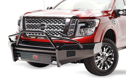Fab Fours NT16-K3762-1 Nissan Titan XD 2016-2023 Black Steel Front Bumper Pre-Runner Guard with Tow Hooks
