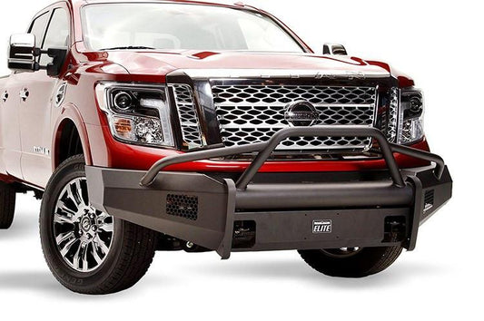 Fab Fours NT16-R3762-1 Nissan Titan XD 2016-2024 Black Steel Elite Front Bumper with Pre-Runner Guard