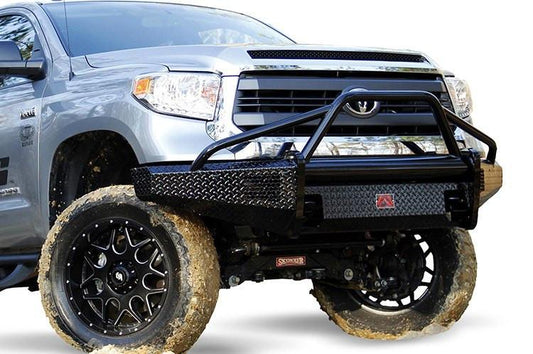 Fab Fours TT14-K2862-1 Toyota Tundra 2014-2021 Black Steel Front Bumper Pre-Runner Guard with Tow Hooks
