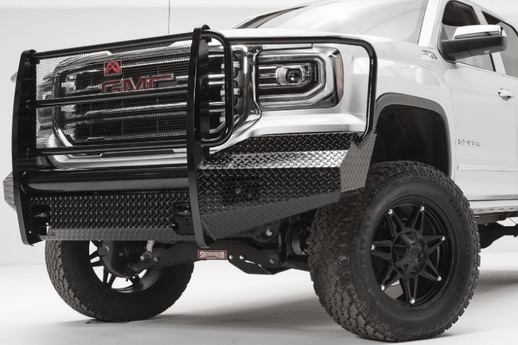 Fab Fours GM07-K2160-1 GMC Sierra 1500 2007-2013 Black Steel Front Bumper Full Guard with Tow Hooks