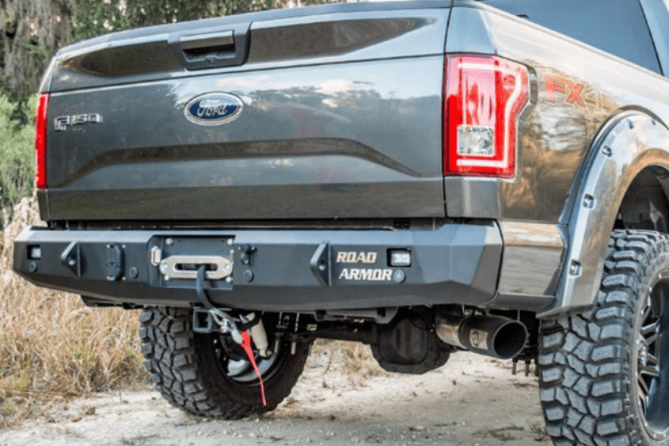 Road Armor 61600Z 2015-2017 Ford F150 Stealth Rear Winch Ready Bumper Raw Finish and Rectangle Fog Light Hole