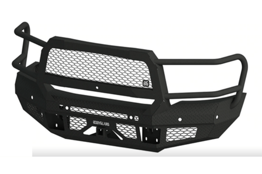 Bodyguard JER19BYGMN heavy duty front bumper for 2019–2025 Dodge Ram 2500/3500, featuring grille guard bumper design, fog light and sensor cutouts, and receiver tube for off-road use