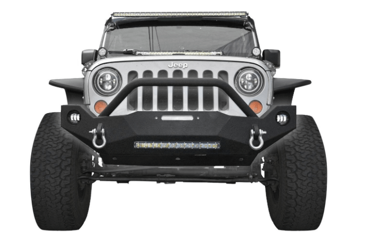 DV8 Offroad Jeep Gladiator JT 2020 Hammer Forged Front Bumper Mid-Length with Fog Light Holes Winch Ready FBSHTB-19
