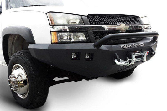 Road Armor 370R4B 2003-2007 Chevy Silverado 2500/3500 Front Bumper, Stealth Series, Winch-Ready, Square Light Port, Pre-Runner Guard, Black