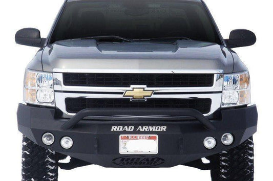 Road Armor 37204B 2008-2010 Chevy Silverado 2500/3500 Front Bumper, Pre-Runner Guard, Black, Round Light Port, Winch Ready, Stealth Series