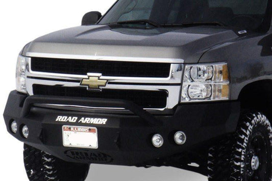 Road Armor 37204B 2008-2010 Chevy Silverado 2500/3500 Front Bumper, Pre-Runner Guard, Black, Round Light Port, Winch Ready, Stealth Series
